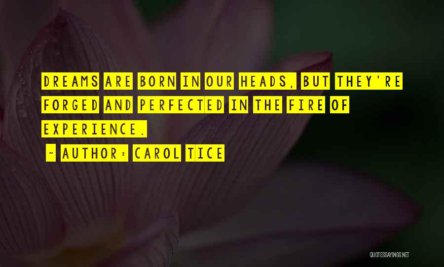 Carol Tice Quotes: Dreams Are Born In Our Heads, But They're Forged And Perfected In The Fire Of Experience.