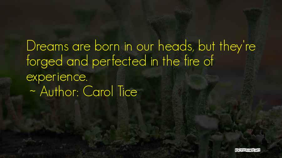 Carol Tice Quotes: Dreams Are Born In Our Heads, But They're Forged And Perfected In The Fire Of Experience.
