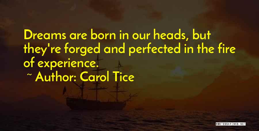 Carol Tice Quotes: Dreams Are Born In Our Heads, But They're Forged And Perfected In The Fire Of Experience.