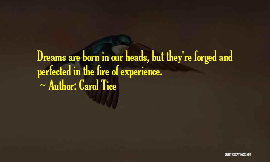 Carol Tice Quotes: Dreams Are Born In Our Heads, But They're Forged And Perfected In The Fire Of Experience.