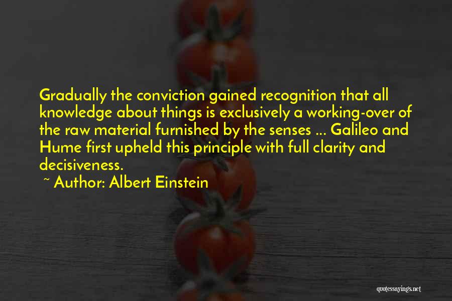 Albert Einstein Quotes: Gradually The Conviction Gained Recognition That All Knowledge About Things Is Exclusively A Working-over Of The Raw Material Furnished By