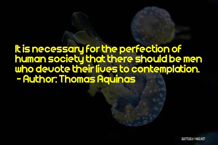 Thomas Aquinas Quotes: It Is Necessary For The Perfection Of Human Society That There Should Be Men Who Devote Their Lives To Contemplation.
