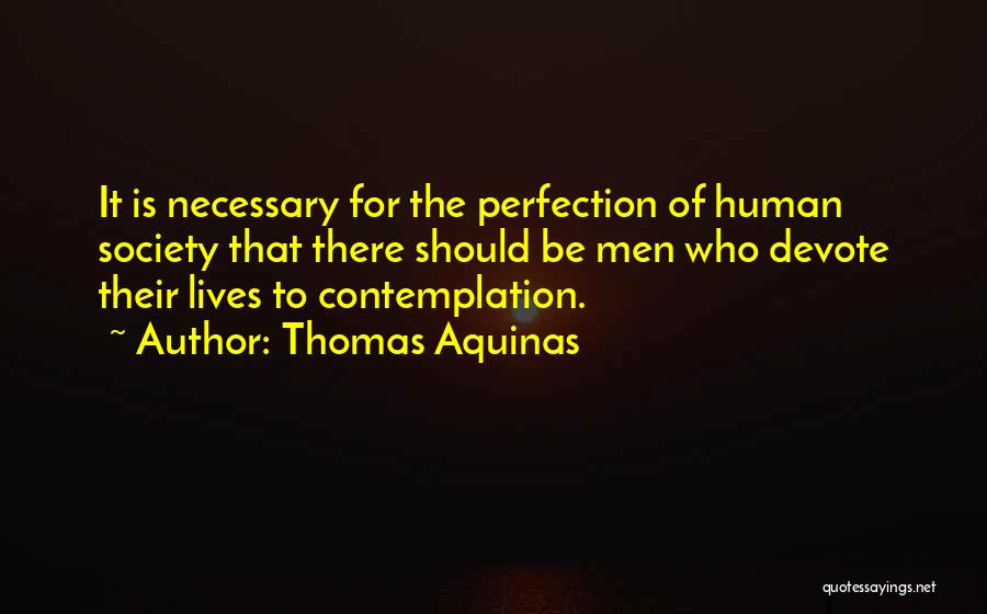 Thomas Aquinas Quotes: It Is Necessary For The Perfection Of Human Society That There Should Be Men Who Devote Their Lives To Contemplation.
