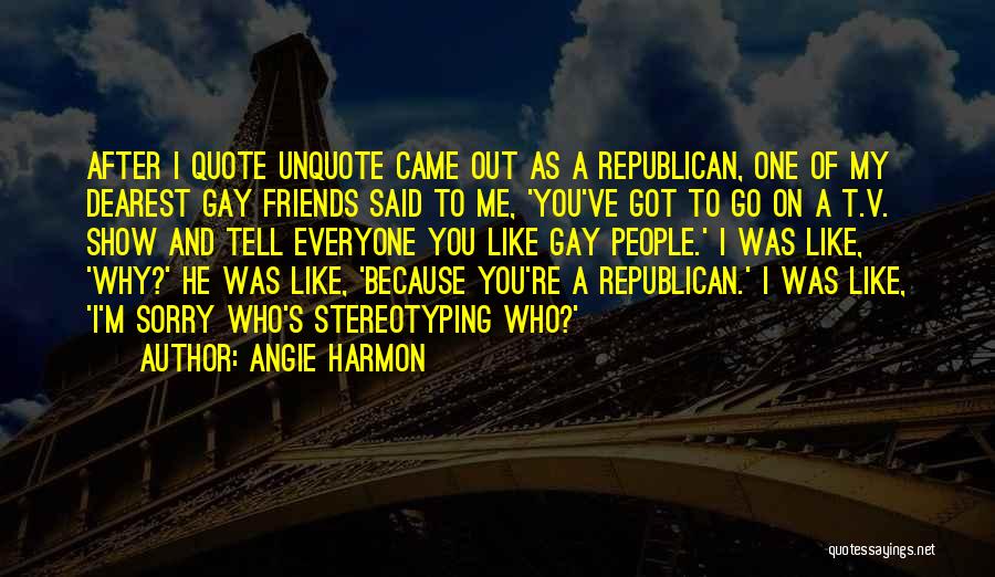 Angie Harmon Quotes: After I Quote Unquote Came Out As A Republican, One Of My Dearest Gay Friends Said To Me, 'you've Got