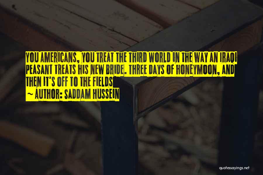 Saddam Hussein Quotes: You Americans, You Treat The Third World In The Way An Iraqi Peasant Treats His New Bride. Three Days Of