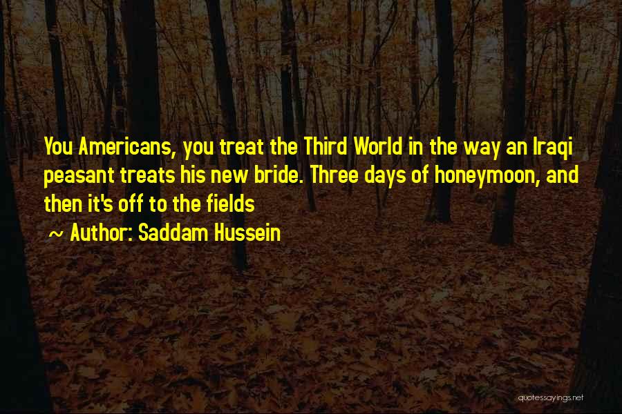 Saddam Hussein Quotes: You Americans, You Treat The Third World In The Way An Iraqi Peasant Treats His New Bride. Three Days Of