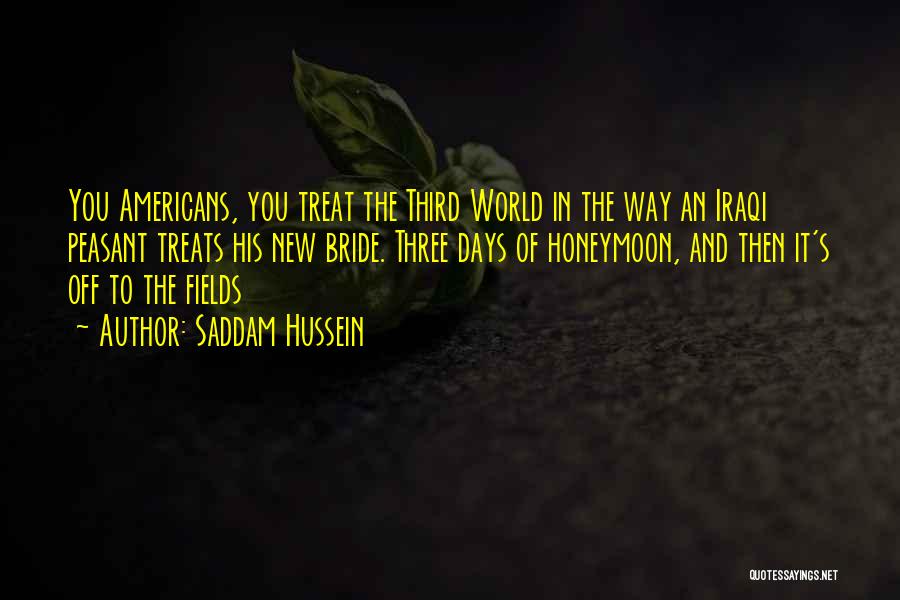 Saddam Hussein Quotes: You Americans, You Treat The Third World In The Way An Iraqi Peasant Treats His New Bride. Three Days Of