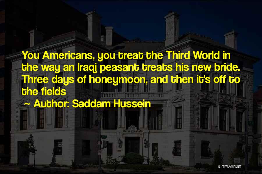 Saddam Hussein Quotes: You Americans, You Treat The Third World In The Way An Iraqi Peasant Treats His New Bride. Three Days Of