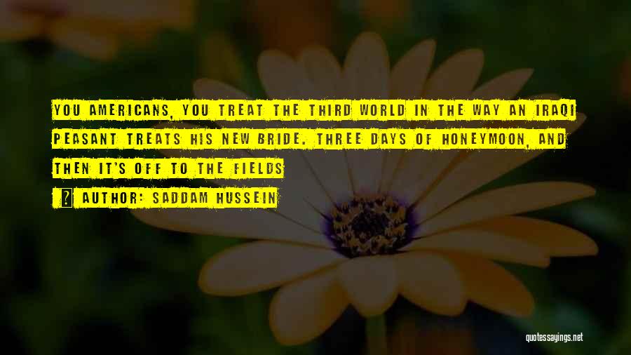 Saddam Hussein Quotes: You Americans, You Treat The Third World In The Way An Iraqi Peasant Treats His New Bride. Three Days Of