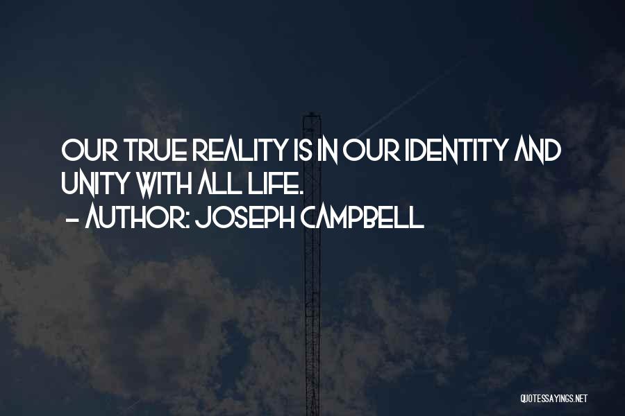 Joseph Campbell Quotes: Our True Reality Is In Our Identity And Unity With All Life.