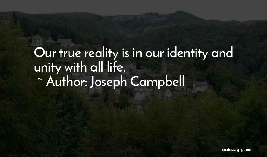 Joseph Campbell Quotes: Our True Reality Is In Our Identity And Unity With All Life.