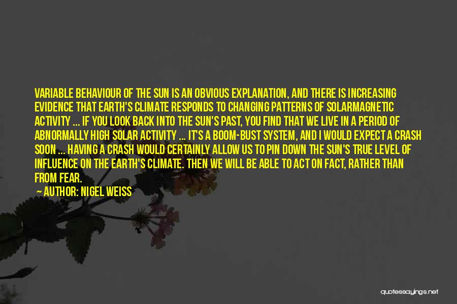 Nigel Weiss Quotes: Variable Behaviour Of The Sun Is An Obvious Explanation, And There Is Increasing Evidence That Earth's Climate Responds To Changing