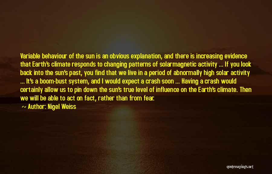 Nigel Weiss Quotes: Variable Behaviour Of The Sun Is An Obvious Explanation, And There Is Increasing Evidence That Earth's Climate Responds To Changing