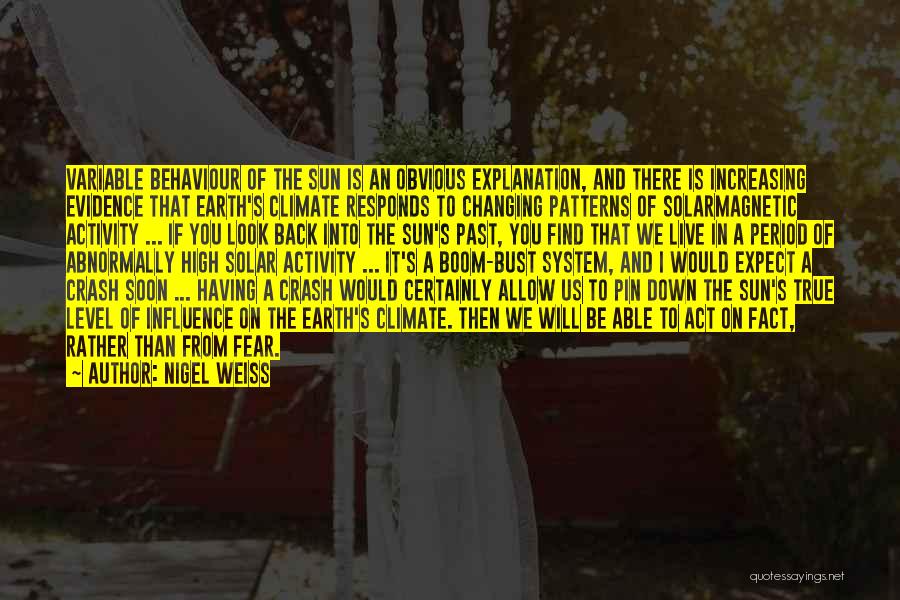 Nigel Weiss Quotes: Variable Behaviour Of The Sun Is An Obvious Explanation, And There Is Increasing Evidence That Earth's Climate Responds To Changing