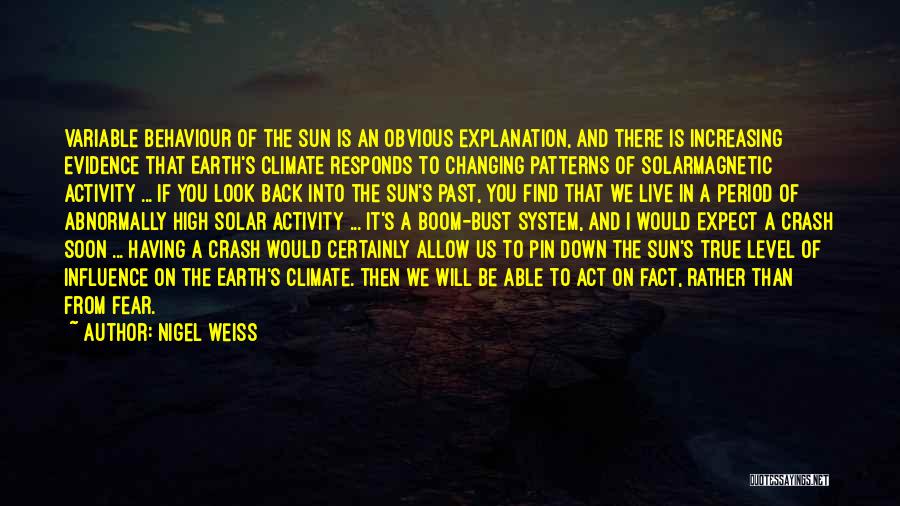 Nigel Weiss Quotes: Variable Behaviour Of The Sun Is An Obvious Explanation, And There Is Increasing Evidence That Earth's Climate Responds To Changing