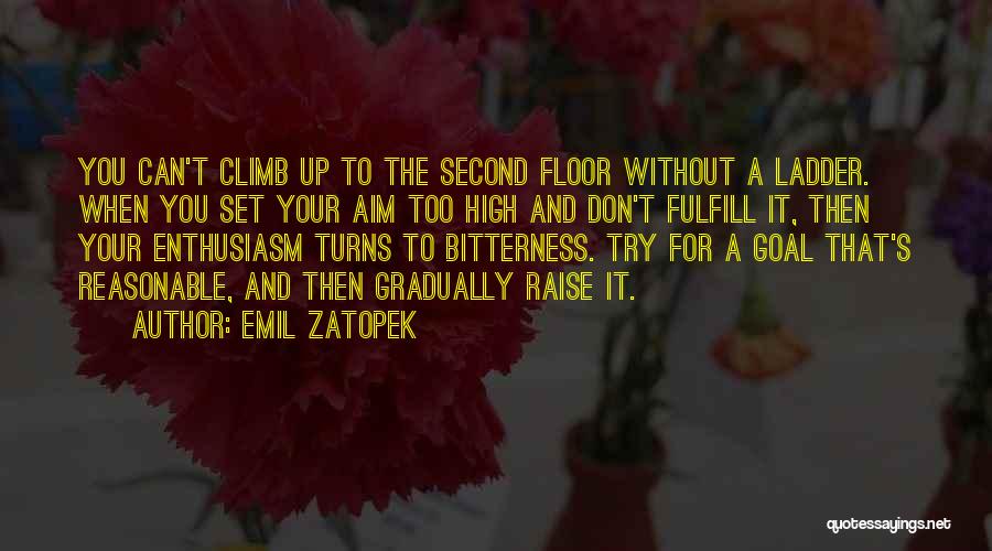 Emil Zatopek Quotes: You Can't Climb Up To The Second Floor Without A Ladder. When You Set Your Aim Too High And Don't