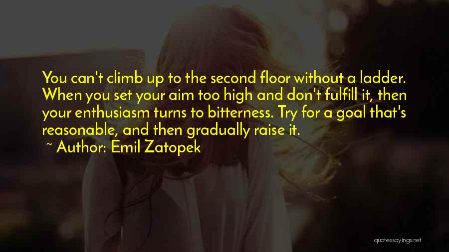 Emil Zatopek Quotes: You Can't Climb Up To The Second Floor Without A Ladder. When You Set Your Aim Too High And Don't