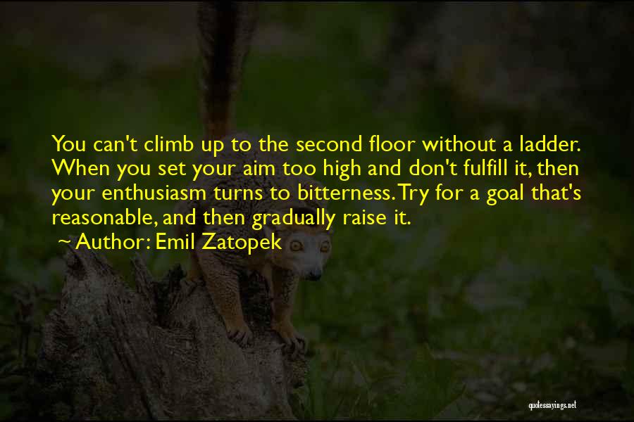 Emil Zatopek Quotes: You Can't Climb Up To The Second Floor Without A Ladder. When You Set Your Aim Too High And Don't