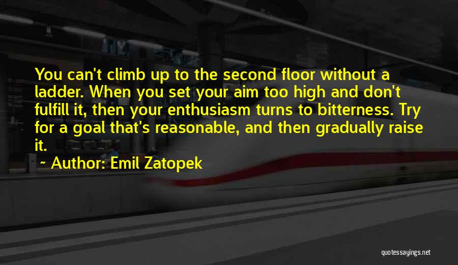 Emil Zatopek Quotes: You Can't Climb Up To The Second Floor Without A Ladder. When You Set Your Aim Too High And Don't