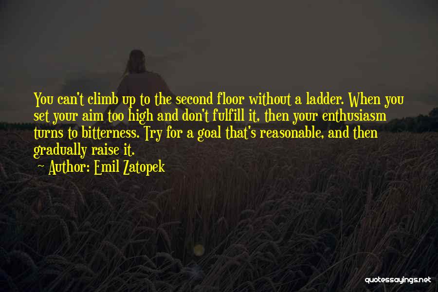 Emil Zatopek Quotes: You Can't Climb Up To The Second Floor Without A Ladder. When You Set Your Aim Too High And Don't