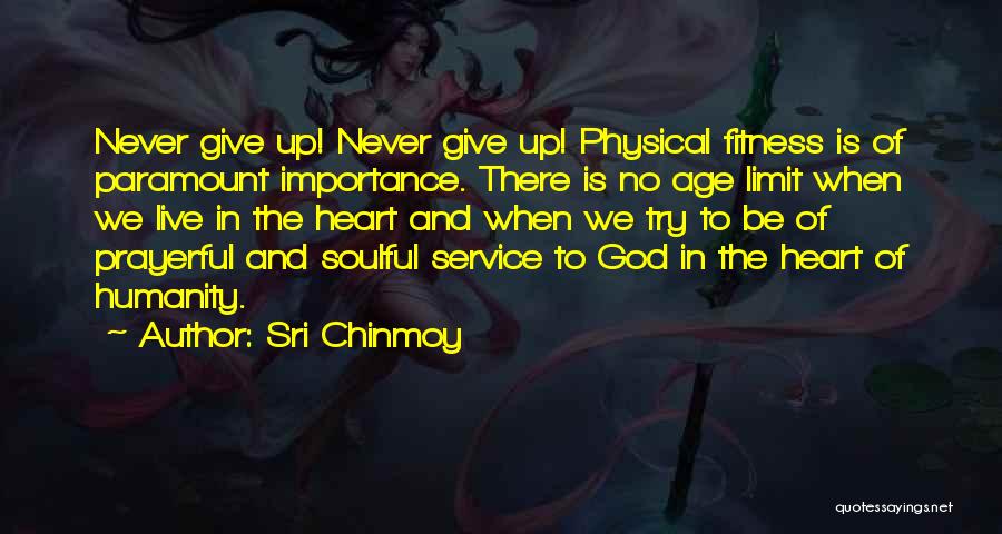 Sri Chinmoy Quotes: Never Give Up! Never Give Up! Physical Fitness Is Of Paramount Importance. There Is No Age Limit When We Live