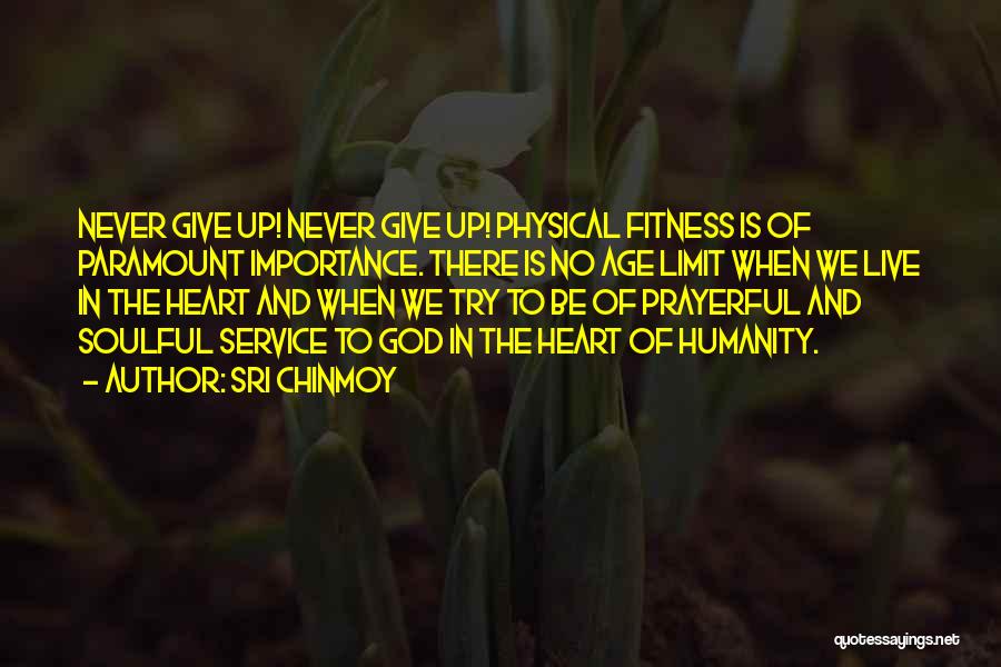 Sri Chinmoy Quotes: Never Give Up! Never Give Up! Physical Fitness Is Of Paramount Importance. There Is No Age Limit When We Live