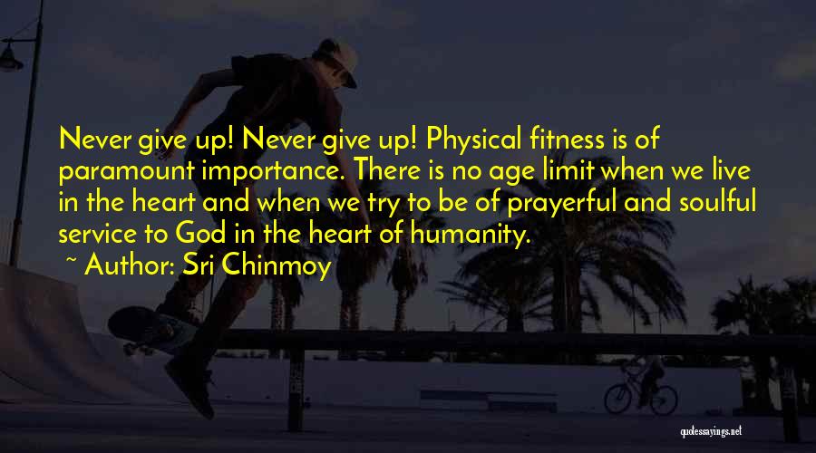 Sri Chinmoy Quotes: Never Give Up! Never Give Up! Physical Fitness Is Of Paramount Importance. There Is No Age Limit When We Live
