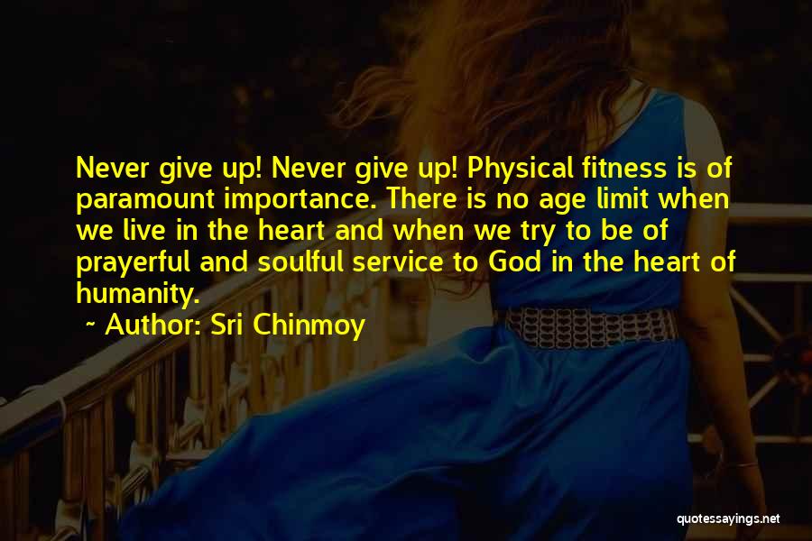 Sri Chinmoy Quotes: Never Give Up! Never Give Up! Physical Fitness Is Of Paramount Importance. There Is No Age Limit When We Live