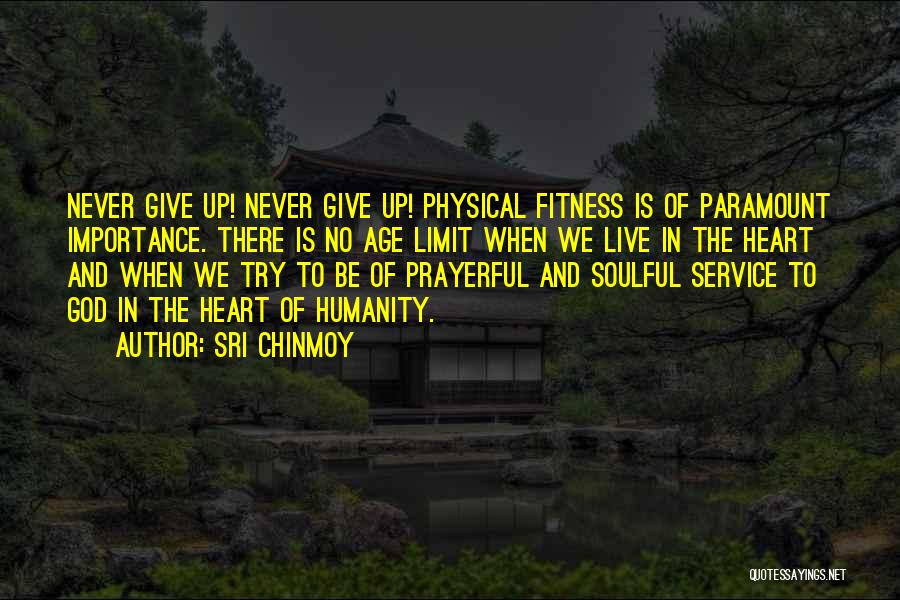 Sri Chinmoy Quotes: Never Give Up! Never Give Up! Physical Fitness Is Of Paramount Importance. There Is No Age Limit When We Live