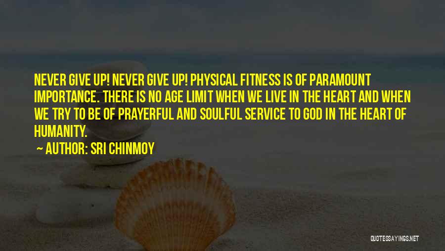 Sri Chinmoy Quotes: Never Give Up! Never Give Up! Physical Fitness Is Of Paramount Importance. There Is No Age Limit When We Live