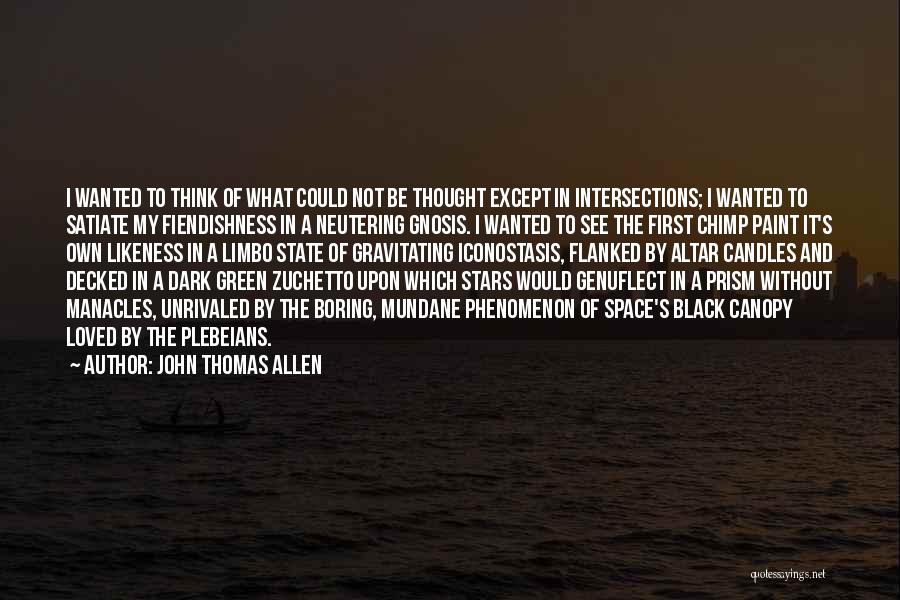 John Thomas Allen Quotes: I Wanted To Think Of What Could Not Be Thought Except In Intersections; I Wanted To Satiate My Fiendishness In