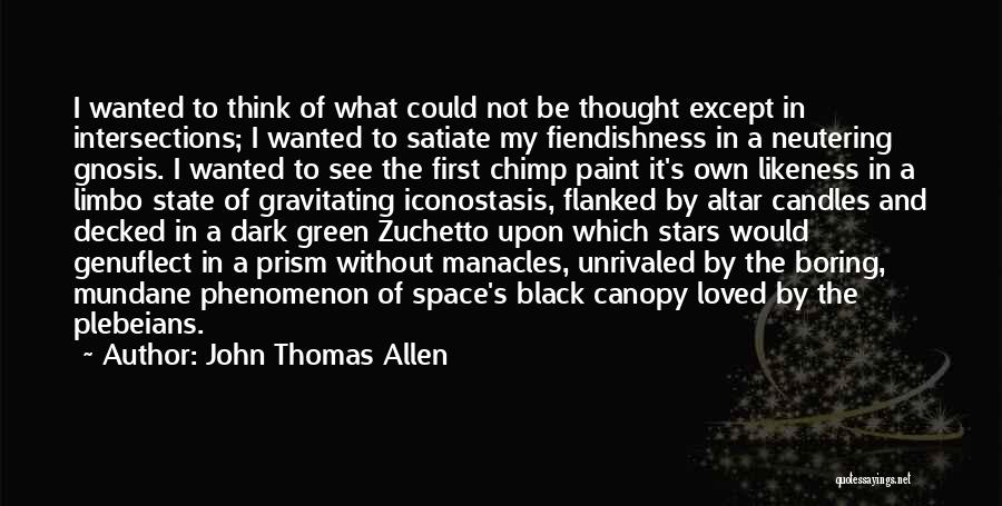 John Thomas Allen Quotes: I Wanted To Think Of What Could Not Be Thought Except In Intersections; I Wanted To Satiate My Fiendishness In