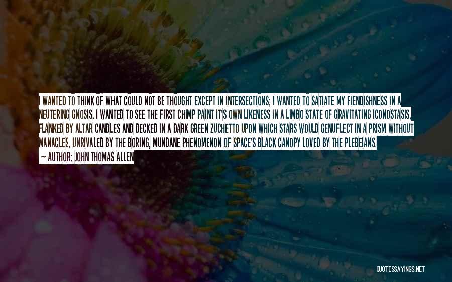 John Thomas Allen Quotes: I Wanted To Think Of What Could Not Be Thought Except In Intersections; I Wanted To Satiate My Fiendishness In