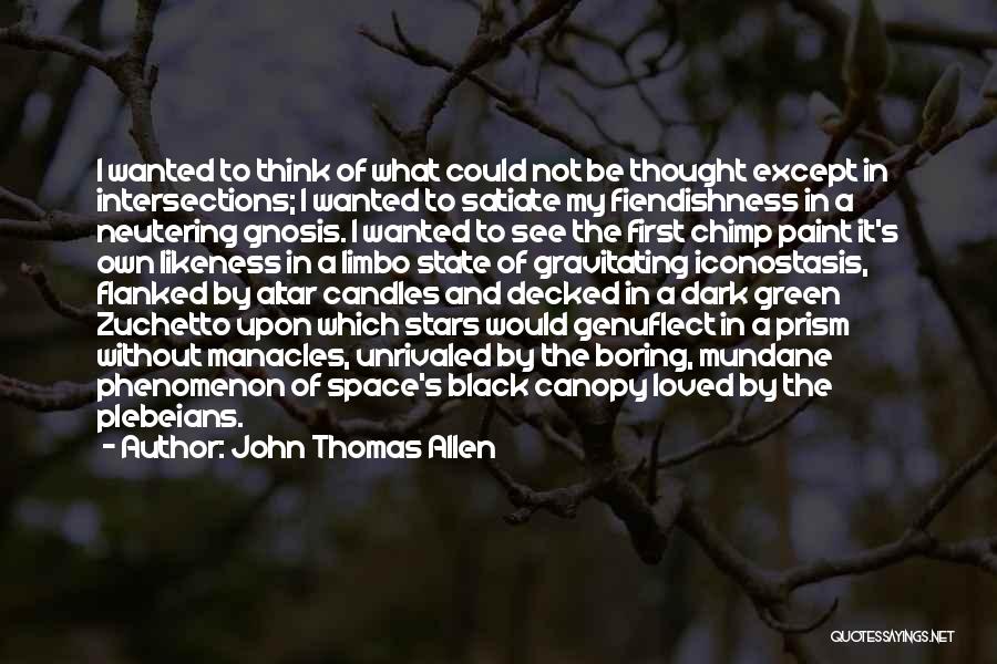 John Thomas Allen Quotes: I Wanted To Think Of What Could Not Be Thought Except In Intersections; I Wanted To Satiate My Fiendishness In