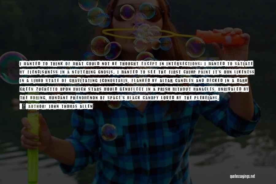 John Thomas Allen Quotes: I Wanted To Think Of What Could Not Be Thought Except In Intersections; I Wanted To Satiate My Fiendishness In