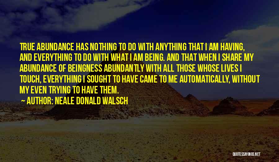 Neale Donald Walsch Quotes: True Abundance Has Nothing To Do With Anything That I Am Having, And Everything To Do With What I Am