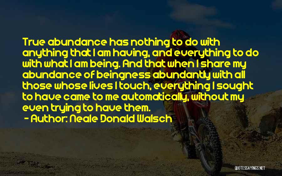 Neale Donald Walsch Quotes: True Abundance Has Nothing To Do With Anything That I Am Having, And Everything To Do With What I Am