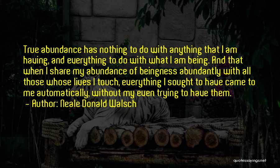 Neale Donald Walsch Quotes: True Abundance Has Nothing To Do With Anything That I Am Having, And Everything To Do With What I Am