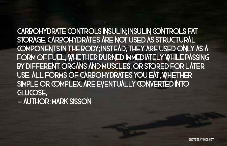 Mark Sisson Quotes: Carbohydrate Controls Insulin; Insulin Controls Fat Storage. Carbohydrates Are Not Used As Structural Components In The Body; Instead, They Are