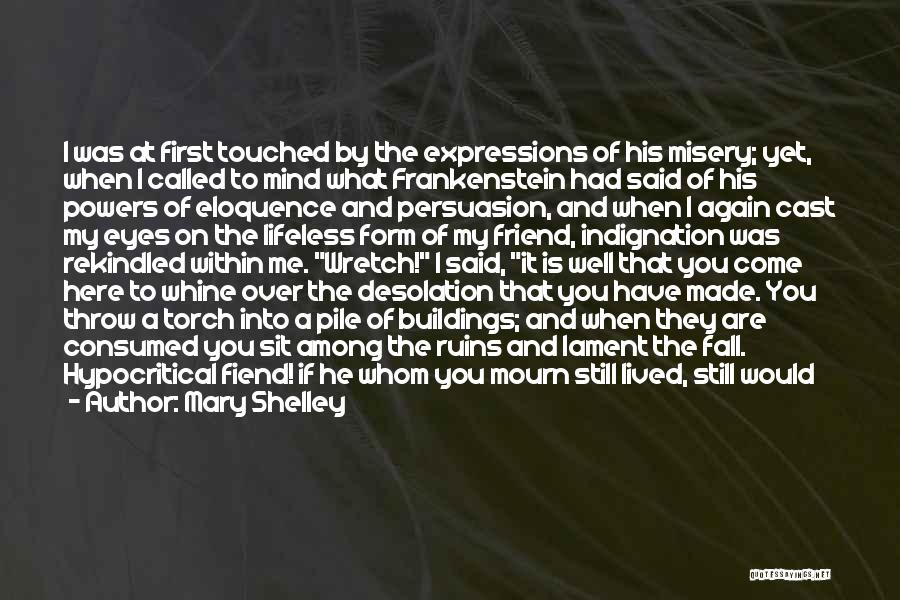 Mary Shelley Quotes: I Was At First Touched By The Expressions Of His Misery; Yet, When I Called To Mind What Frankenstein Had