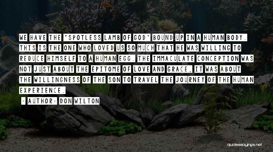 Don Wilton Quotes: We Have The Spotless Lamb Of God Bound Up In A Human Body. This Is The One Who Loved Us