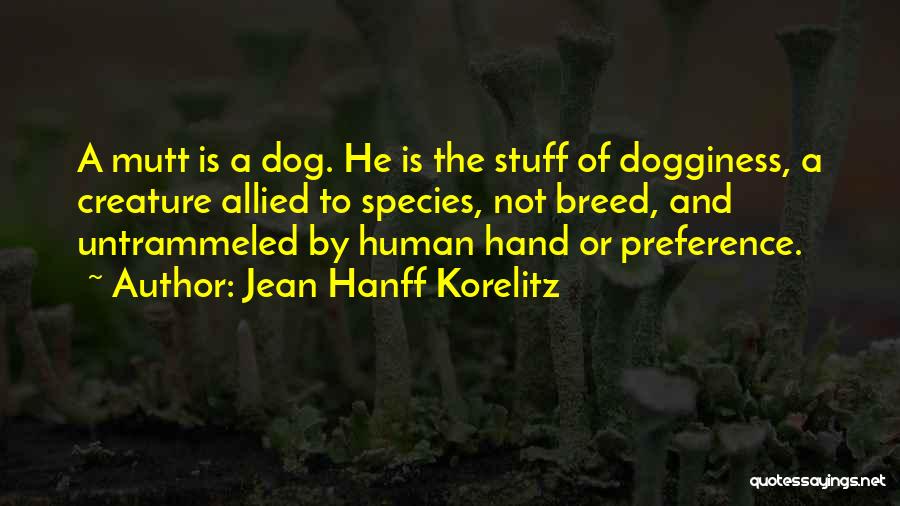 Jean Hanff Korelitz Quotes: A Mutt Is A Dog. He Is The Stuff Of Dogginess, A Creature Allied To Species, Not Breed, And Untrammeled