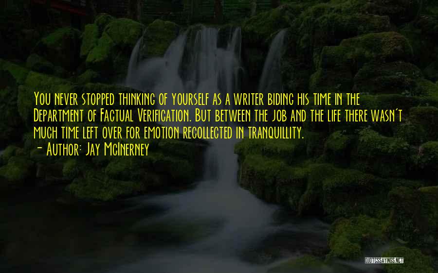 Jay McInerney Quotes: You Never Stopped Thinking Of Yourself As A Writer Biding His Time In The Department Of Factual Verification. But Between