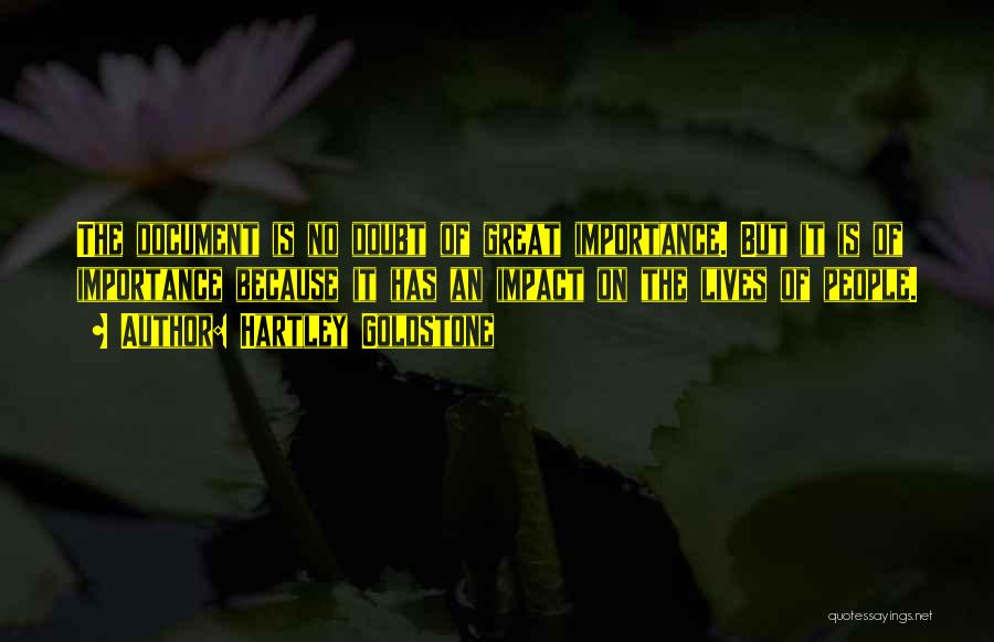 Hartley Goldstone Quotes: The Document Is No Doubt Of Great Importance. But It Is Of Importance Because It Has An Impact On The