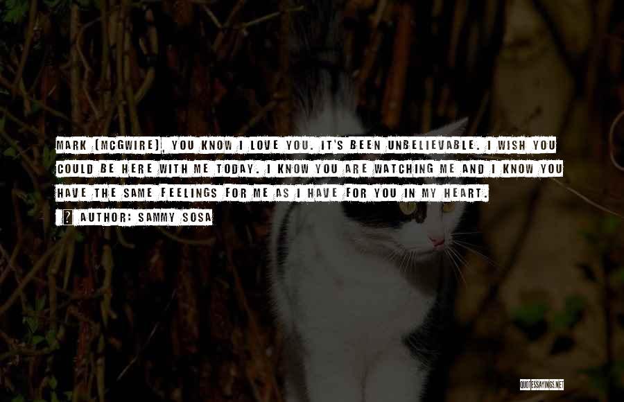 Sammy Sosa Quotes: Mark (mcgwire), You Know I Love You. It's Been Unbelievable. I Wish You Could Be Here With Me Today. I