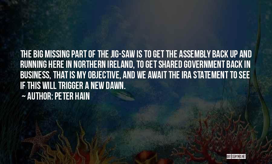 Peter Hain Quotes: The Big Missing Part Of The Jig-saw Is To Get The Assembly Back Up And Running Here In Northern Ireland,