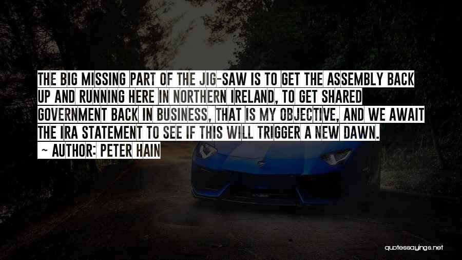 Peter Hain Quotes: The Big Missing Part Of The Jig-saw Is To Get The Assembly Back Up And Running Here In Northern Ireland,