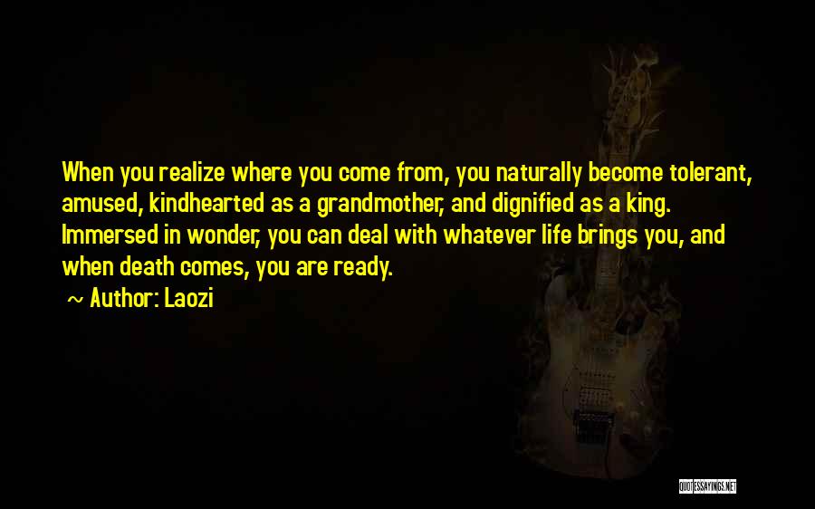 Laozi Quotes: When You Realize Where You Come From, You Naturally Become Tolerant, Amused, Kindhearted As A Grandmother, And Dignified As A