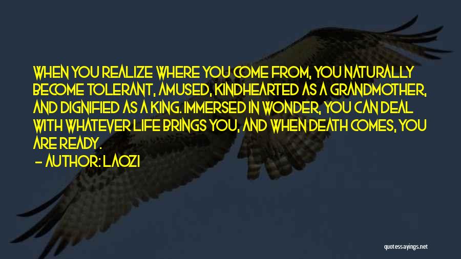 Laozi Quotes: When You Realize Where You Come From, You Naturally Become Tolerant, Amused, Kindhearted As A Grandmother, And Dignified As A