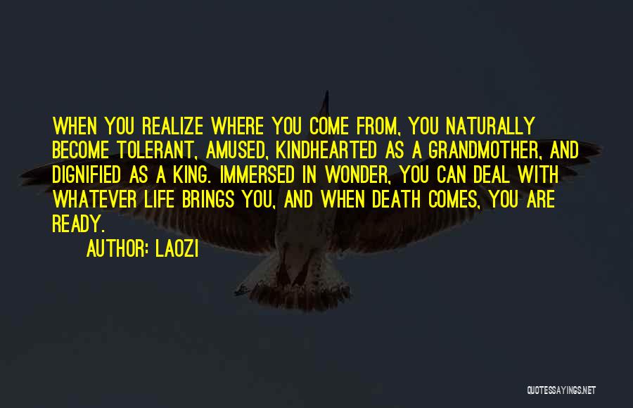 Laozi Quotes: When You Realize Where You Come From, You Naturally Become Tolerant, Amused, Kindhearted As A Grandmother, And Dignified As A